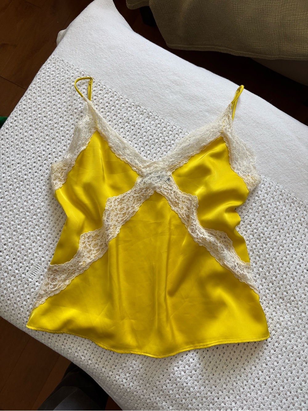 Zara yellow and white lace & satin tank top